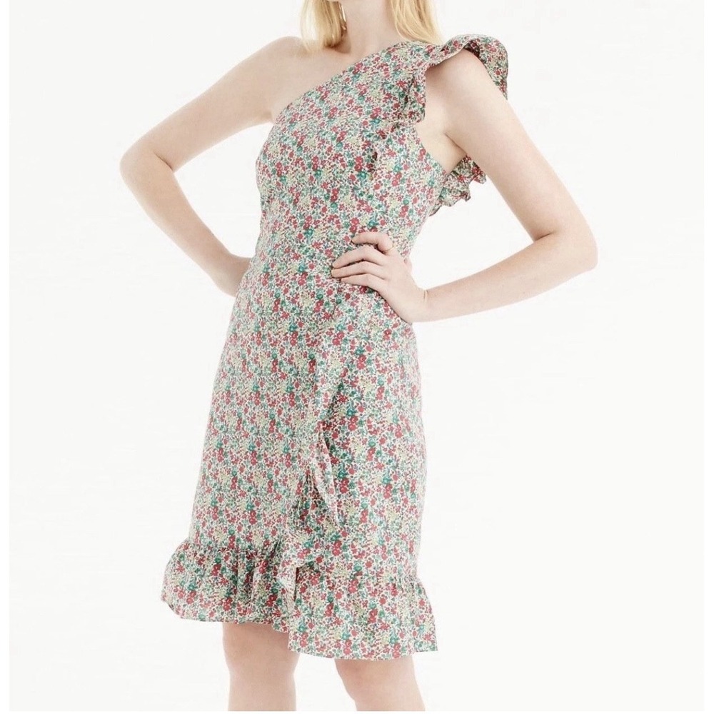 J.Crew Size-14Dress Liberty Fabric Emma‎ & Georgina Floral Ruffle One Shoulder